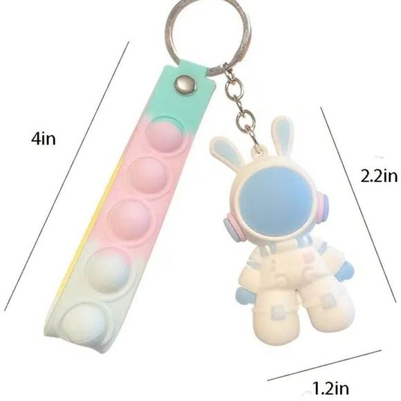 LAST ONE! ADORABLE Space Rabbit Key Ring with Pop It Fidget Style Strap NEW - Picture 2 of 4
